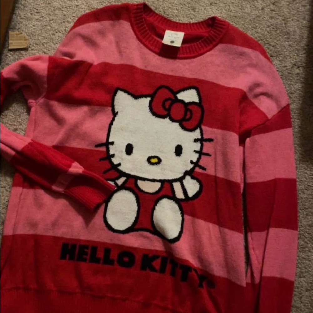 Hello Kitty Striped Pink and Red Sweater